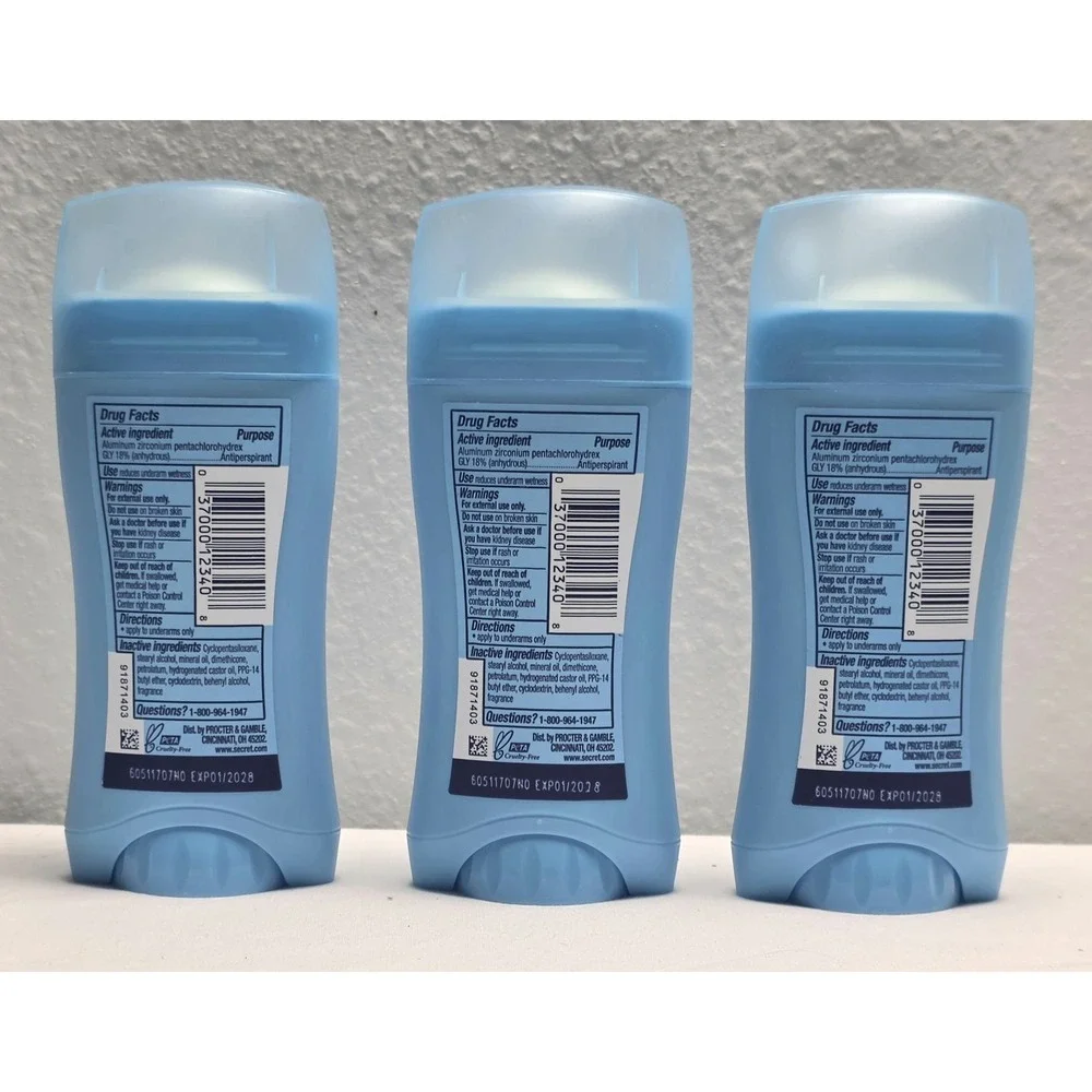 Lot Of 3 Secret Invisible Solid Unscented Deodorant PH Balanced 2.6oz Each